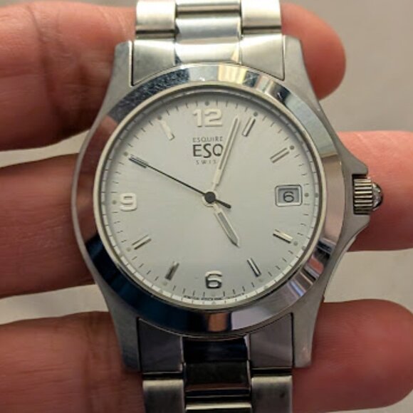 ⬇️PD⬇️ESQUIRE "ESQ" SWISS WATER RESISTANT STAINLESS STEEL MENS WATCH 300486 - Picture 1 of 8